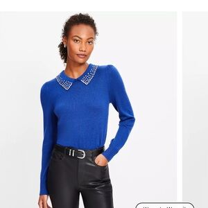 Loft long sleeve Blue Sweater with Embellished Collar Size Large